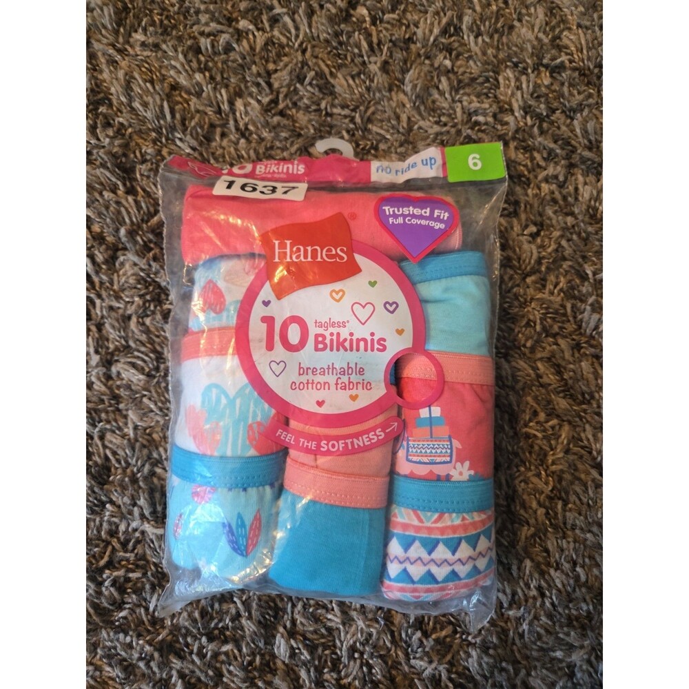 Girl's Hanes Cotton Panties/Underwear Size 6 Lot of 10 Bikini Hipsters